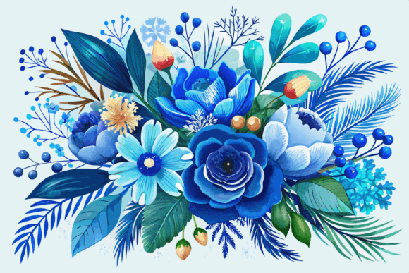 Download Blue Watercolor Winter Flowers Bouquet - Winter Collection