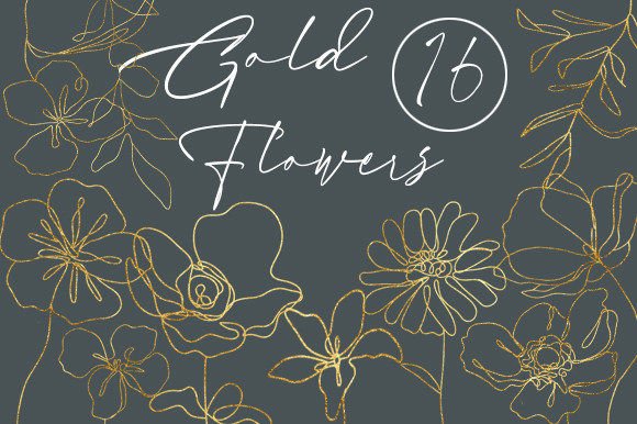 Download Golden Linear Flowers, Floral Minimalism - Gold Collection