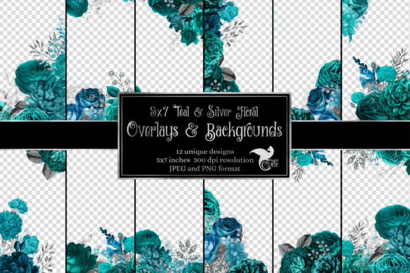 Download 5x7 Teal and Silver Floral Overlays - Overlay Collection