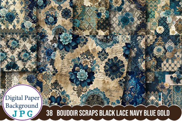 Download Boudoir Scraps Black Lace Navy Blue Gold - Navy Collection
