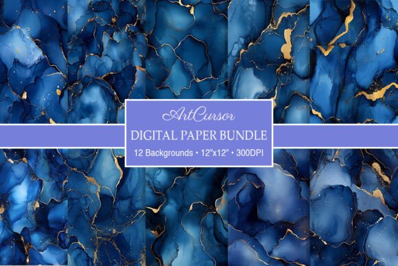 Download Navy Blue &amp; Gold Alcohol Ink Backgrounds - Navy Collection