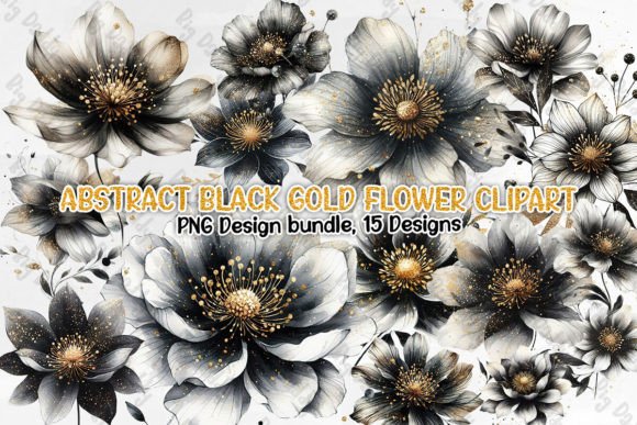 Download Abstract Black Gold Flower Clipart PNG - Gold Collection