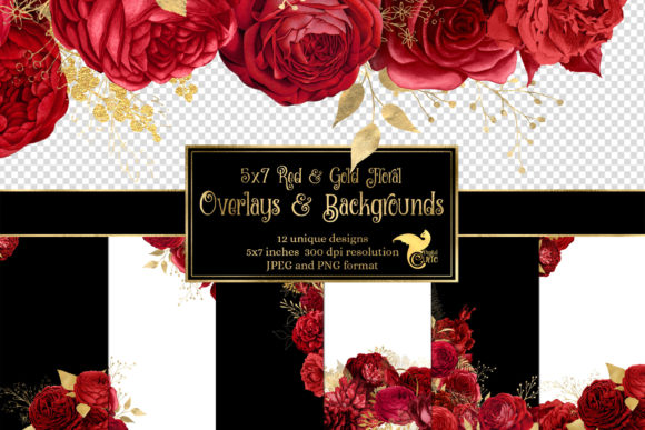 Download 5x7 Red and Gold Floral Overlays - Overlay Collection