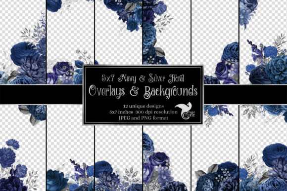 Download 5x7 Navy and Silver Floral Overlays - Navy Collection