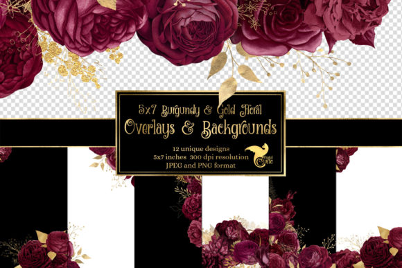 Download 5x7 Burgundy and Gold Floral Overlays - Overlay Collection