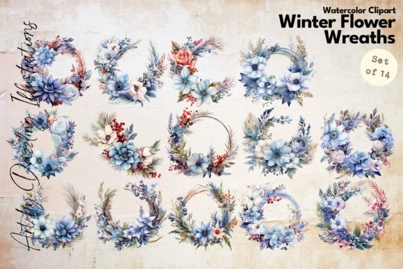 Download Winter Blues Flower Wreaths | Watercolor - Winter Collection