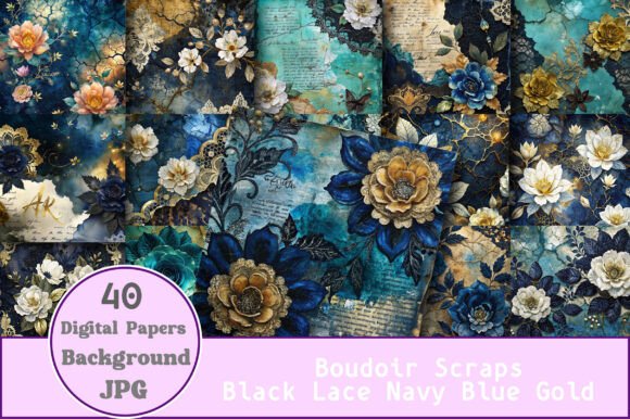 Download Boudoir Scraps Black Lace Navy Blue Gold - Navy Collection