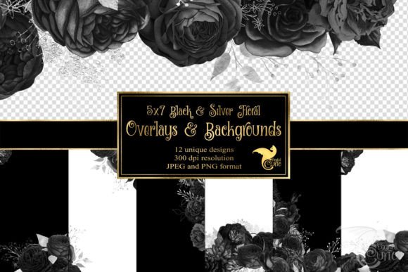 Download 5x7 Black and Silver Floral Overlays - Overlay Collection