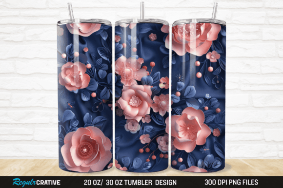 Download 3D Navy Floral Pink Flowers Tumbler Wrap - Navy Collection