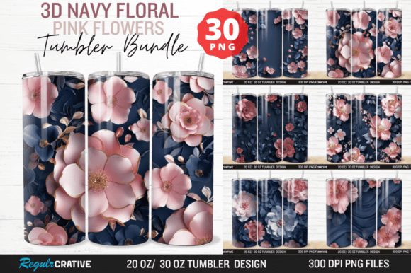 Download Navy Floral Pink Flowers Tumbler Bundle - Navy Collection