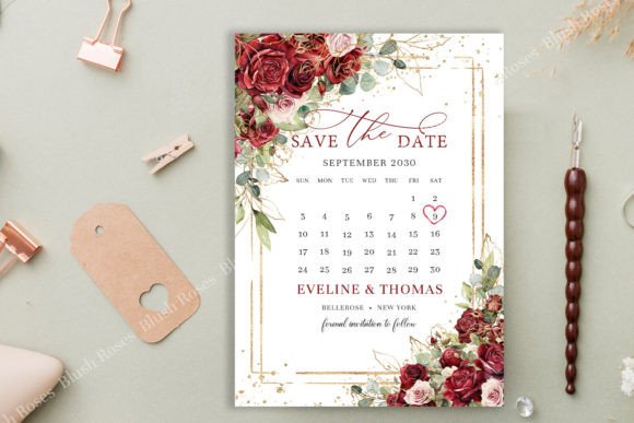 Download Boho Blush Burgundy Pink Gold Save Date - Gold Collection