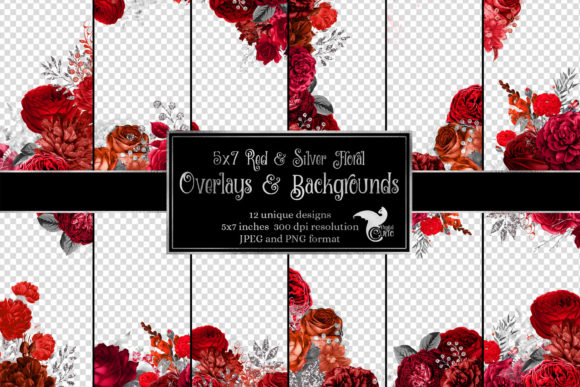 Download 5x7 Red and Silver Floral Overlays - Overlay Collection