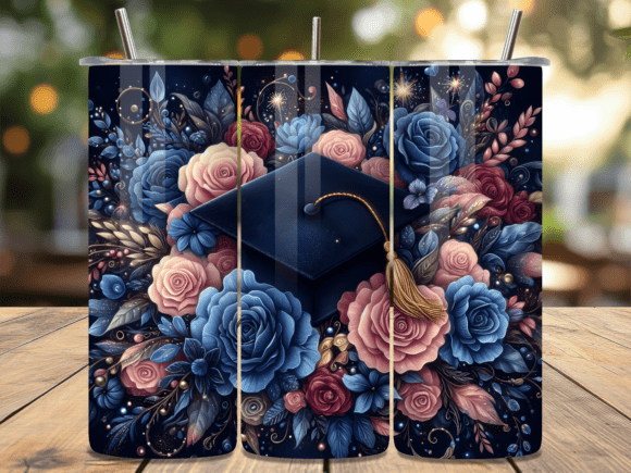 Download Classy Navy Floral Grad Cap Tumbler Wrap - Navy Collection