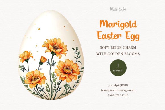 Download Pastel Beige Easter Egg with Marigolds - Gold Collection