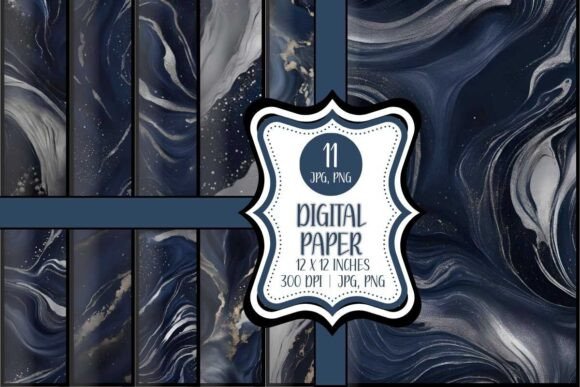 Download Navy Blue and Silver Marbled Papers - Navy Collection