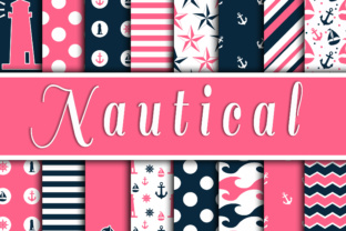Download Pink and Navy Blue Nautical Designs Digital Paper - Navy Collection