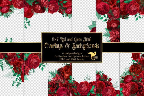 Download 5x7 Red and Green Floral Overlays - Overlay Collection