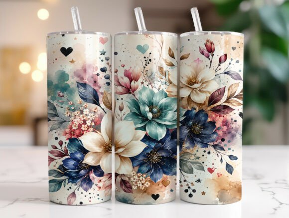 Download Teal Navy Floral 20oz Tumbler Wrap PNG - Navy Collection