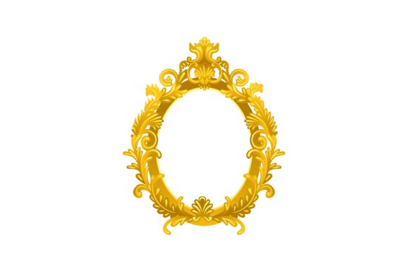 Download Oval Gold Mirror Frame Cartoon Illustrat - Gold Collection