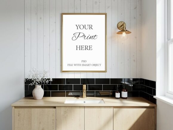 Download Gold Bathroom Frame Mockup PSD - Gold Collection