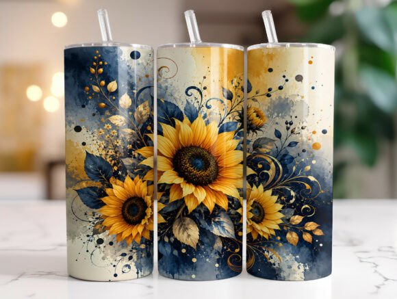 Download Navy Gold Sunflower 20oz Tumbler Wrap - Navy Collection